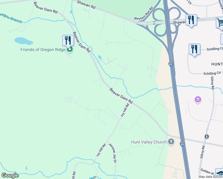 map of restaurants, bars, coffee shops, grocery stores, and more near 13242 Beaver Dam Road in Cockeysville