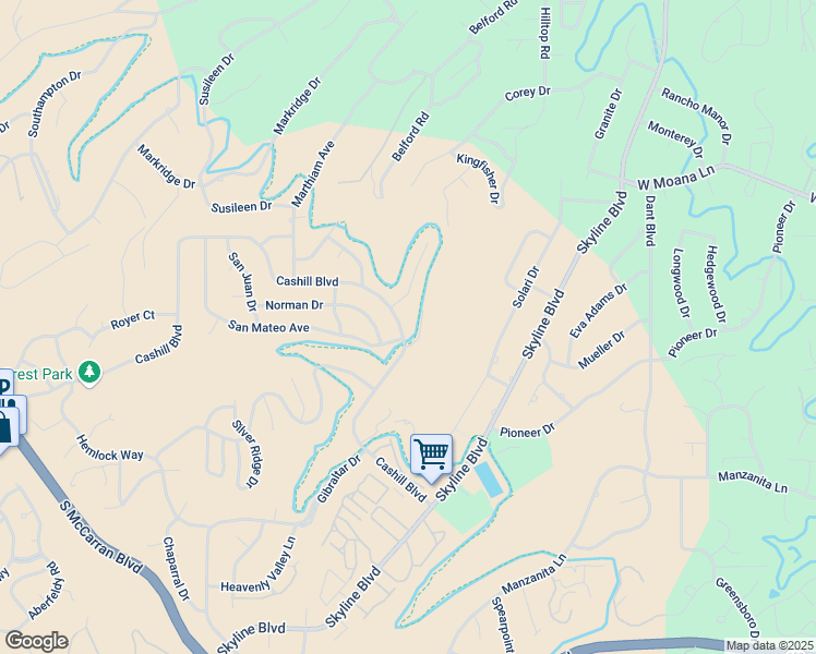 map of restaurants, bars, coffee shops, grocery stores, and more near 3225 Cashill Boulevard in Reno