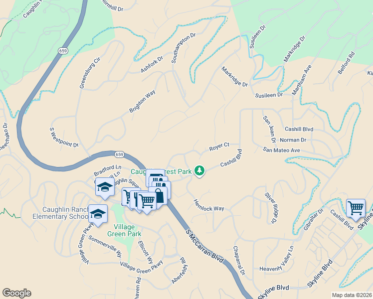 map of restaurants, bars, coffee shops, grocery stores, and more near 3867 Vistacrest Drive in Reno