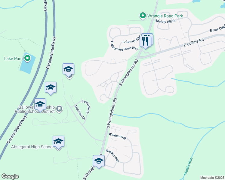 map of restaurants, bars, coffee shops, grocery stores, and more near 1 Seneca Drive in Absecon