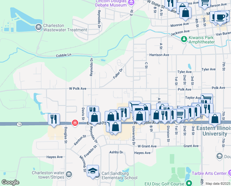 map of restaurants, bars, coffee shops, grocery stores, and more near 500-598 West Polk Avenue in Charleston