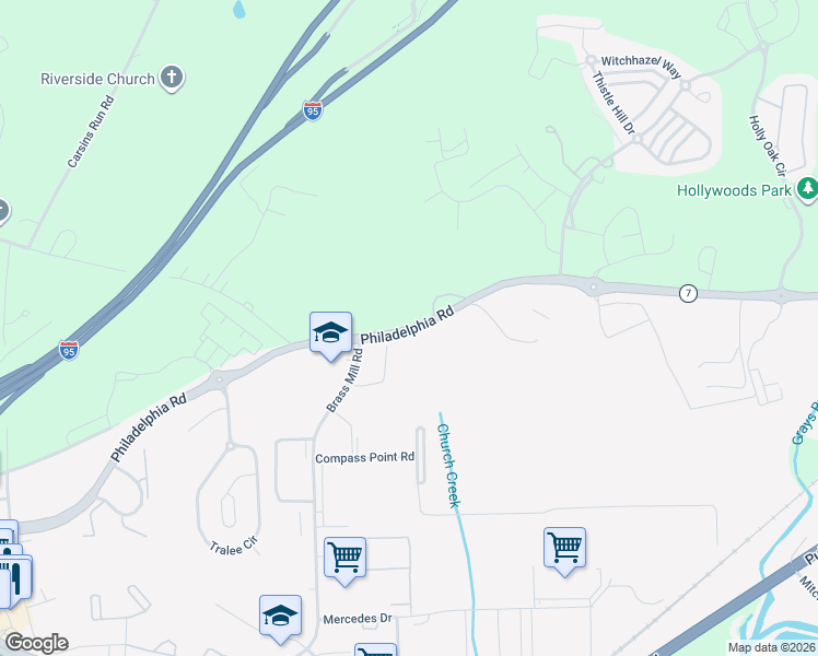 map of restaurants, bars, coffee shops, grocery stores, and more near 4700 Philadelphia Road in Belcamp