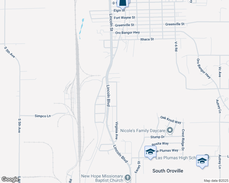 map of restaurants, bars, coffee shops, grocery stores, and more near 4574 Virginia Avenue in Oroville