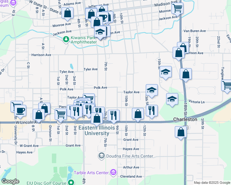 map of restaurants, bars, coffee shops, grocery stores, and more near 1018 9th Street in Charleston