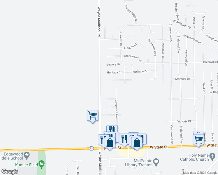 map of restaurants, bars, coffee shops, grocery stores, and more near 904 Dover Court in Trenton