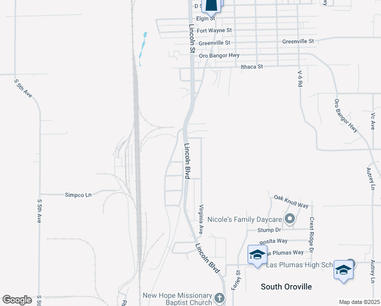 map of restaurants, bars, coffee shops, grocery stores, and more near 4575 Lincoln Boulevard in Oroville