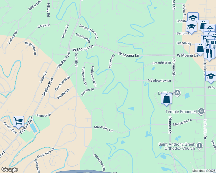 map of restaurants, bars, coffee shops, grocery stores, and more near 2236 Pioneer Drive in Reno