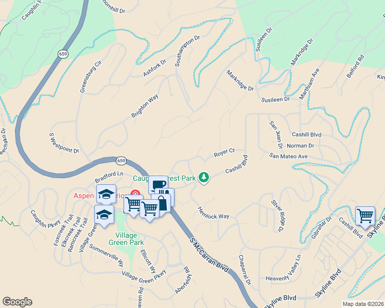 map of restaurants, bars, coffee shops, grocery stores, and more near 3867 Vistacrest Drive in Reno