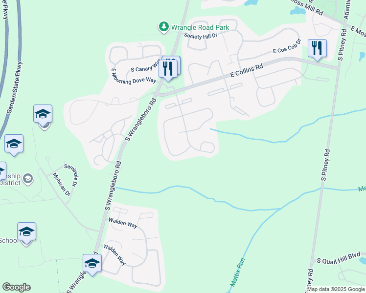 map of restaurants, bars, coffee shops, grocery stores, and more near 144 Liberty Court in Galloway