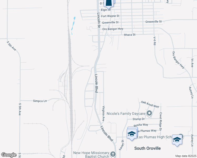map of restaurants, bars, coffee shops, grocery stores, and more near 4575 Lincoln Boulevard in Oroville