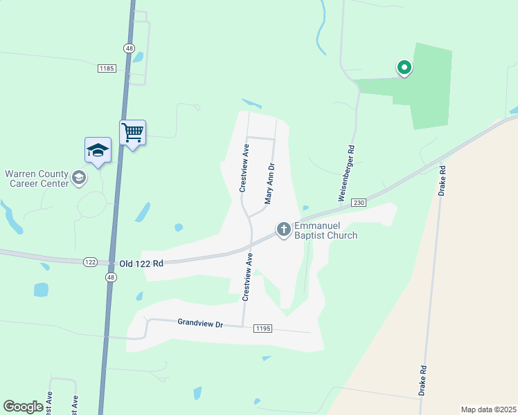 map of restaurants, bars, coffee shops, grocery stores, and more near 3521 Mary Ann Drive in Lebanon