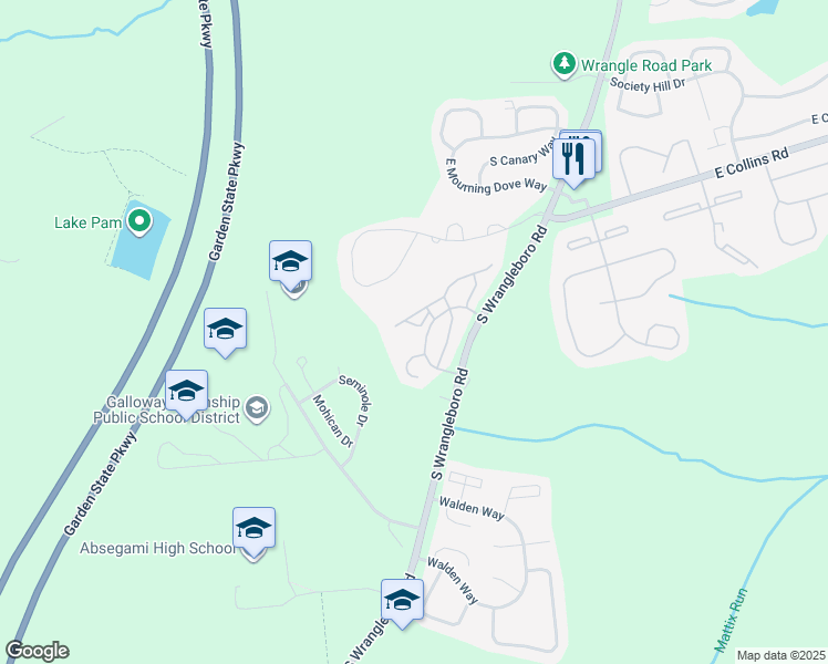 map of restaurants, bars, coffee shops, grocery stores, and more near 64 Arapaho Place in Galloway