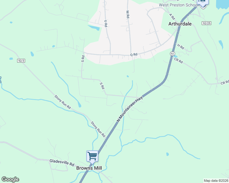 map of restaurants, bars, coffee shops, grocery stores, and more near 160 South Road in Arthurdale