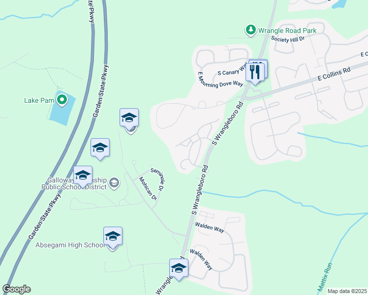 map of restaurants, bars, coffee shops, grocery stores, and more near 64 Arapaho Place in Galloway