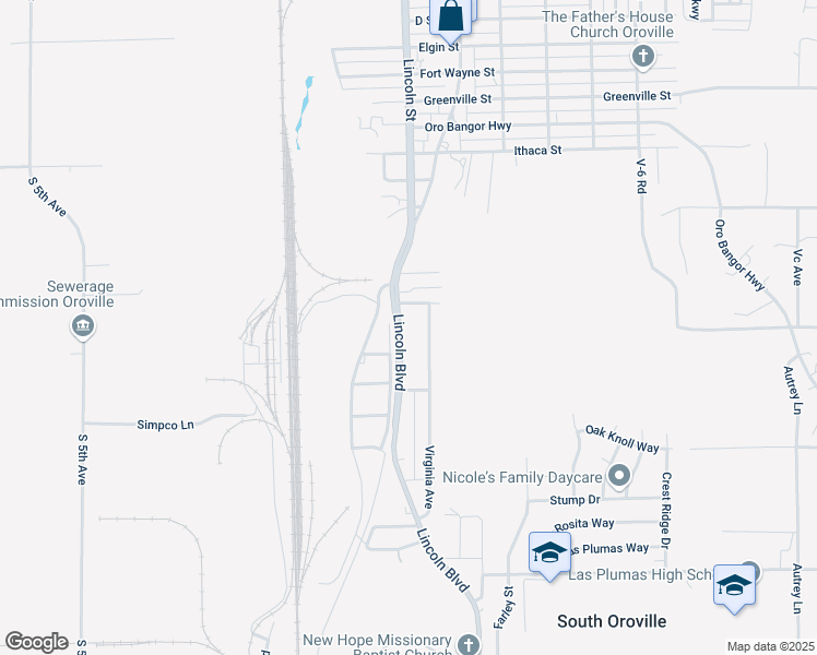 map of restaurants, bars, coffee shops, grocery stores, and more near 4555 Lincoln Street in Oroville