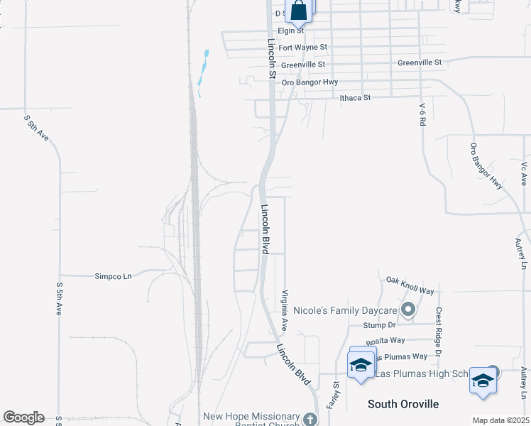 map of restaurants, bars, coffee shops, grocery stores, and more near 4555 Lincoln Street in Oroville
