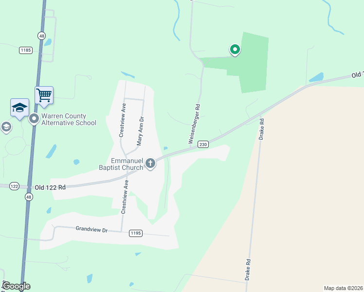 map of restaurants, bars, coffee shops, grocery stores, and more near 3535 Weisenberger Road in Lebanon