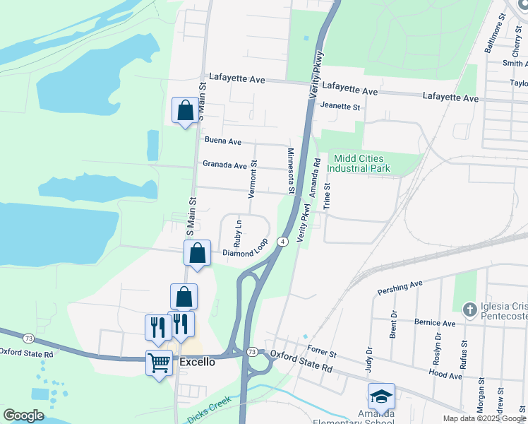 map of restaurants, bars, coffee shops, grocery stores, and more near 645 Diamond Loop in Middletown
