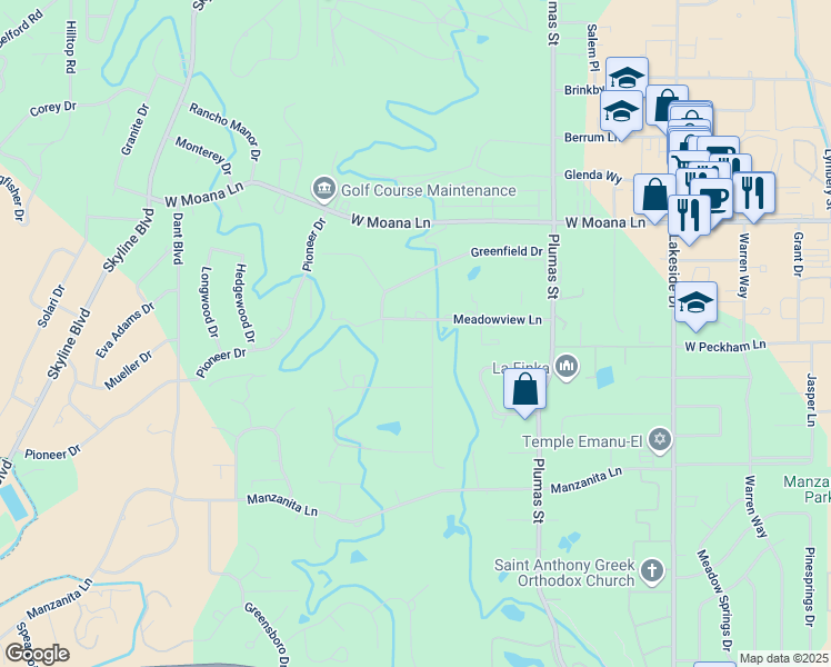 map of restaurants, bars, coffee shops, grocery stores, and more near 1950 Meadowview Lane in Reno
