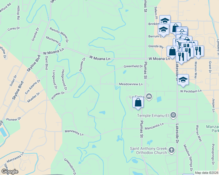 map of restaurants, bars, coffee shops, grocery stores, and more near 1950 Meadowview Lane in Reno