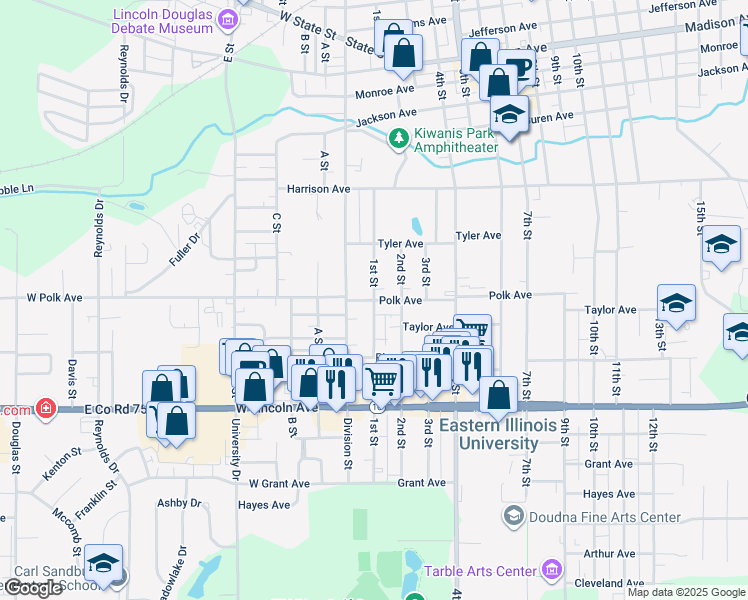 map of restaurants, bars, coffee shops, grocery stores, and more near 1001 1st Street in Charleston
