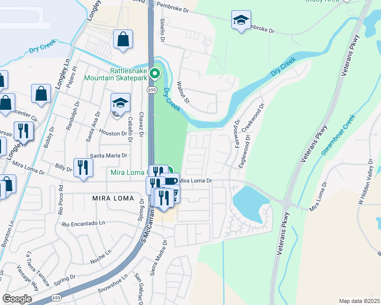 map of restaurants, bars, coffee shops, grocery stores, and more near 4539 China Rose Circle in Reno