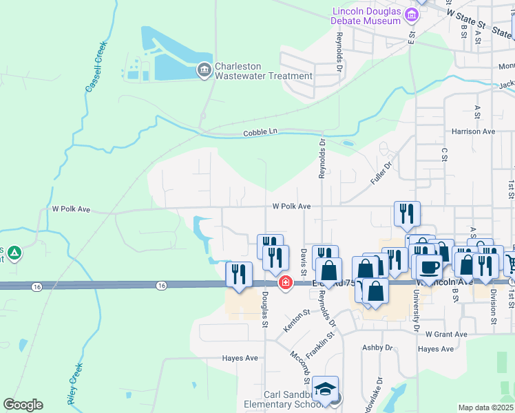 map of restaurants, bars, coffee shops, grocery stores, and more near 904 West Polk Avenue in Charleston