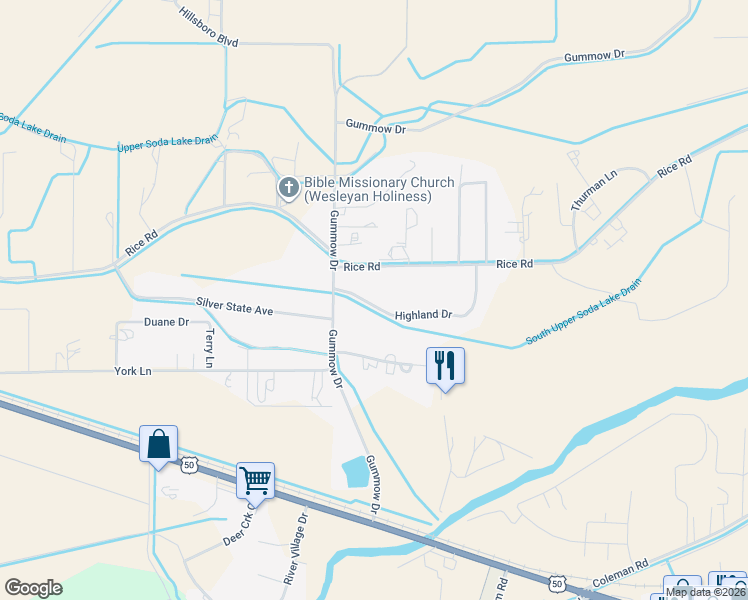 map of restaurants, bars, coffee shops, grocery stores, and more near 2899 Highland Drive in Fallon