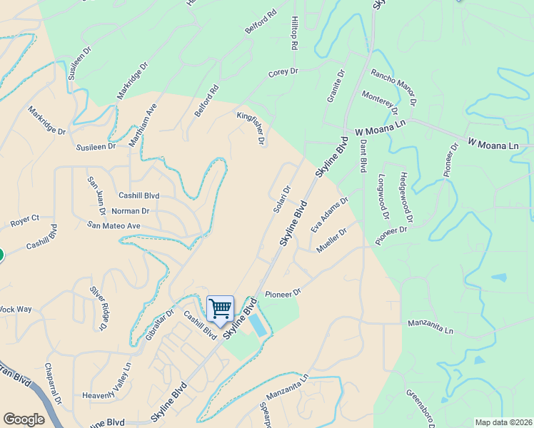 map of restaurants, bars, coffee shops, grocery stores, and more near 2375 Solari Drive in Reno