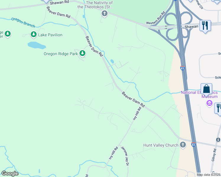 map of restaurants, bars, coffee shops, grocery stores, and more near 13207 Beaver Dam Road in Cockeysville