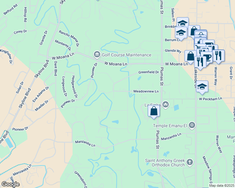 map of restaurants, bars, coffee shops, grocery stores, and more near 1950 Meadowview Lane in Reno