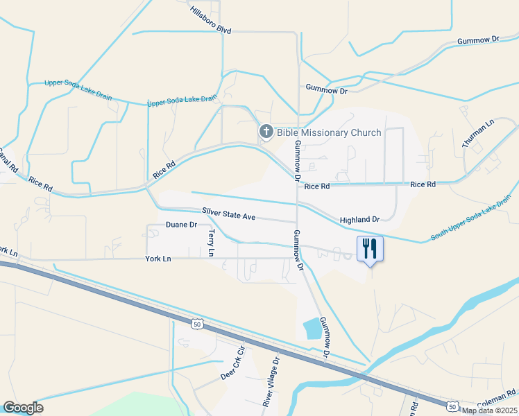 map of restaurants, bars, coffee shops, grocery stores, and more near 3095 Silver State Avenue in Fallon