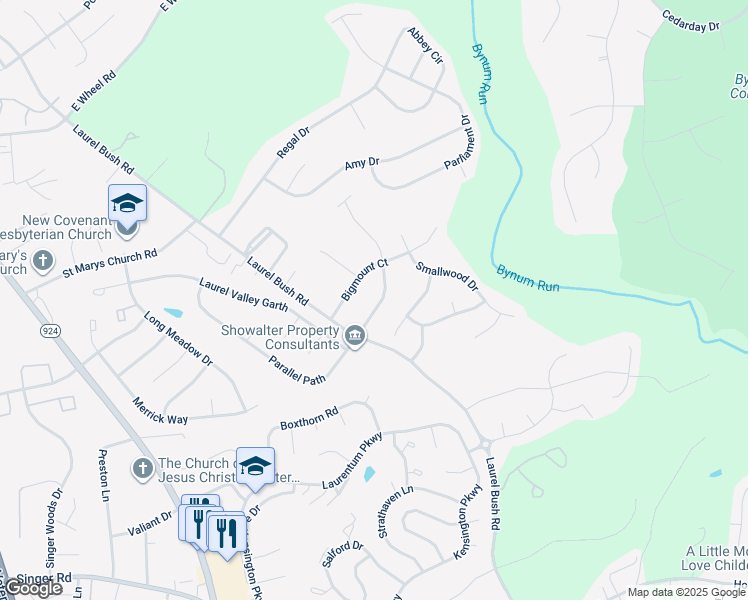 map of restaurants, bars, coffee shops, grocery stores, and more near 2616 East Rhododendron Drive in Abingdon