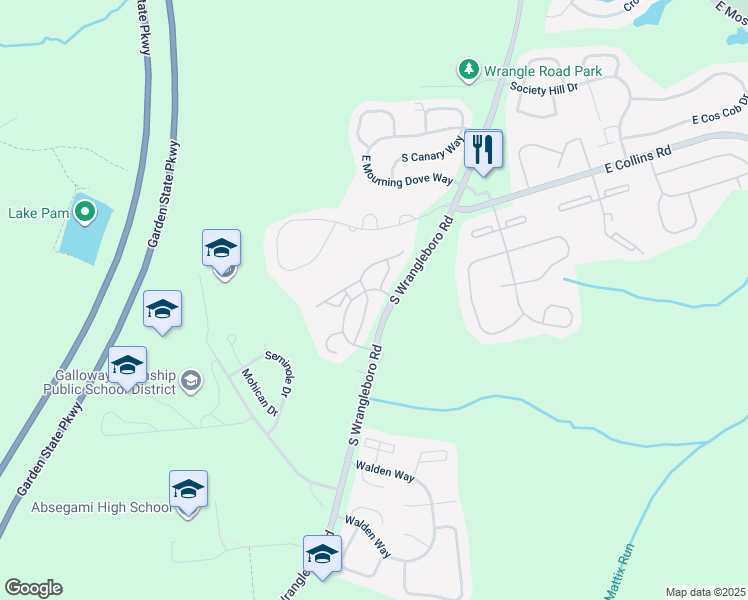 map of restaurants, bars, coffee shops, grocery stores, and more near 41 Seneca Drive in Galloway