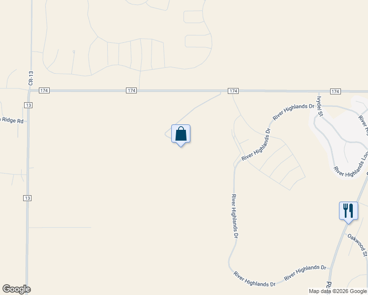 map of restaurants, bars, coffee shops, grocery stores, and more near 3900 County Road 174 in Elizabeth