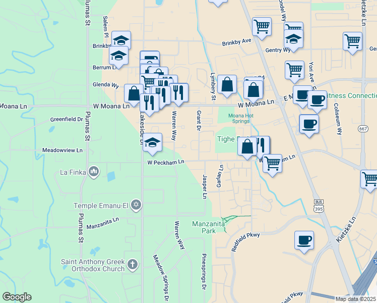 map of restaurants, bars, coffee shops, grocery stores, and more near in Reno