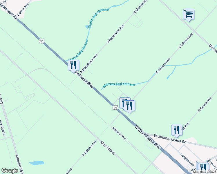 map of restaurants, bars, coffee shops, grocery stores, and more near 415 West White Horse Pike in Egg Harbor City