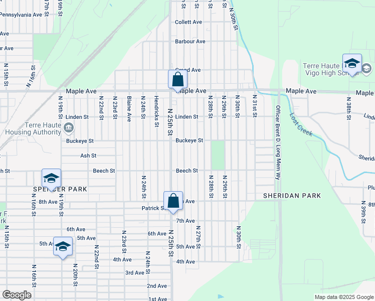 map of restaurants, bars, coffee shops, grocery stores, and more near 1808 North 26th Street in Terre Haute