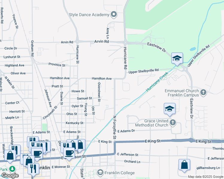 map of restaurants, bars, coffee shops, grocery stores, and more near 851 Hamilton Avenue in Franklin