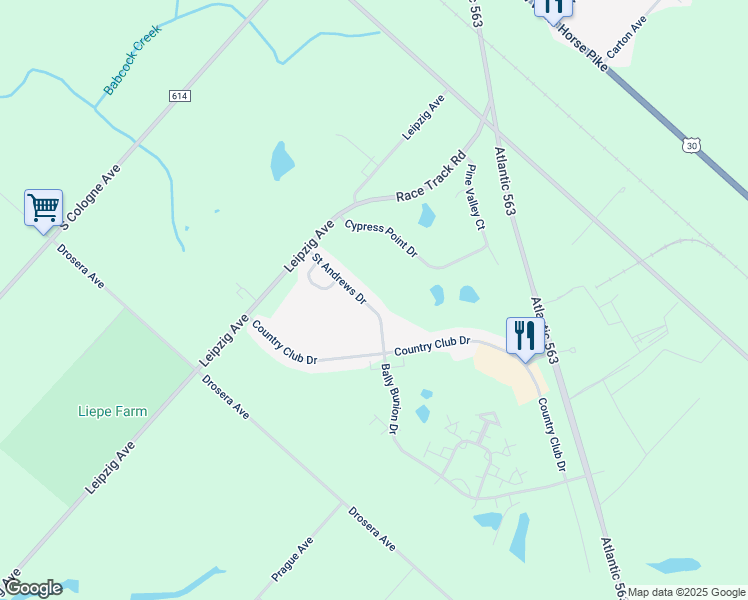 map of restaurants, bars, coffee shops, grocery stores, and more near 669 Saint Andrews Drive in Egg Harbor City
