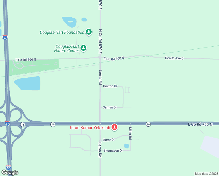 map of restaurants, bars, coffee shops, grocery stores, and more near 2506 Buxton Drive in Mattoon