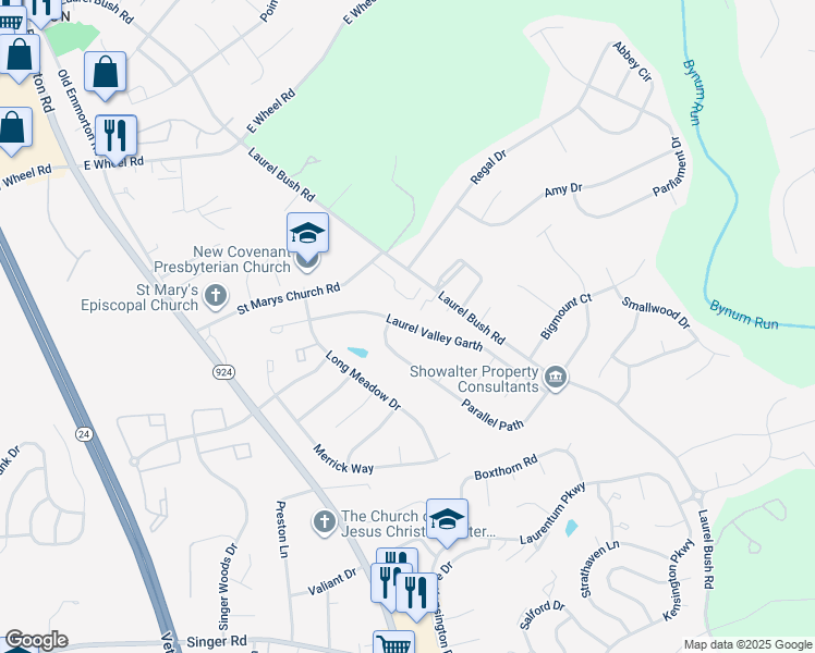 map of restaurants, bars, coffee shops, grocery stores, and more near 2606 Laurel Valley Garth in Abingdon