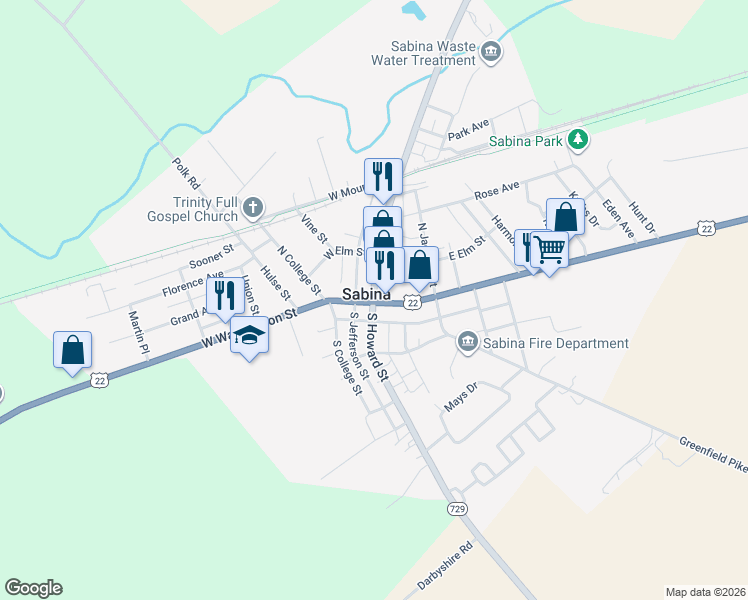 map of restaurants, bars, coffee shops, grocery stores, and more near 8 N Howard St in Sabina