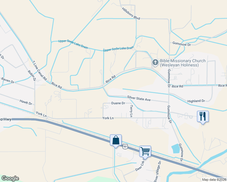 map of restaurants, bars, coffee shops, grocery stores, and more near 3450 Silver State Avenue in Fallon