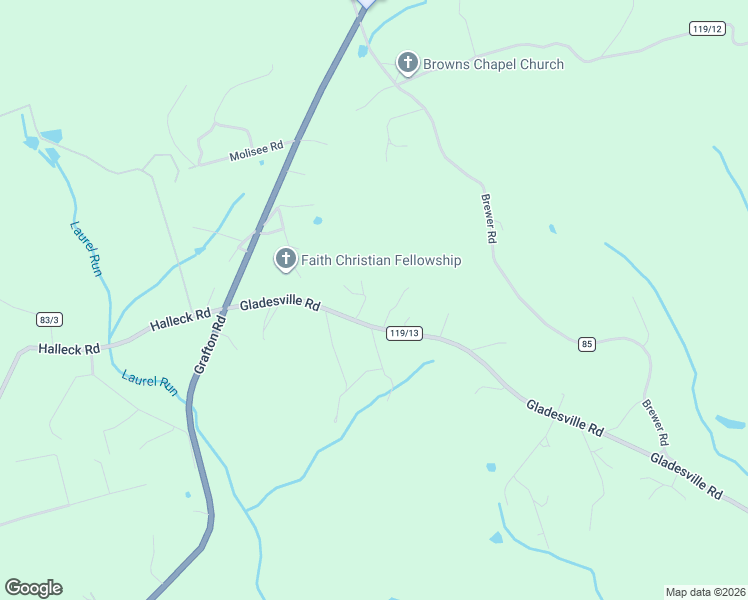 map of restaurants, bars, coffee shops, grocery stores, and more near 118 Gladesville Road in Morgantown