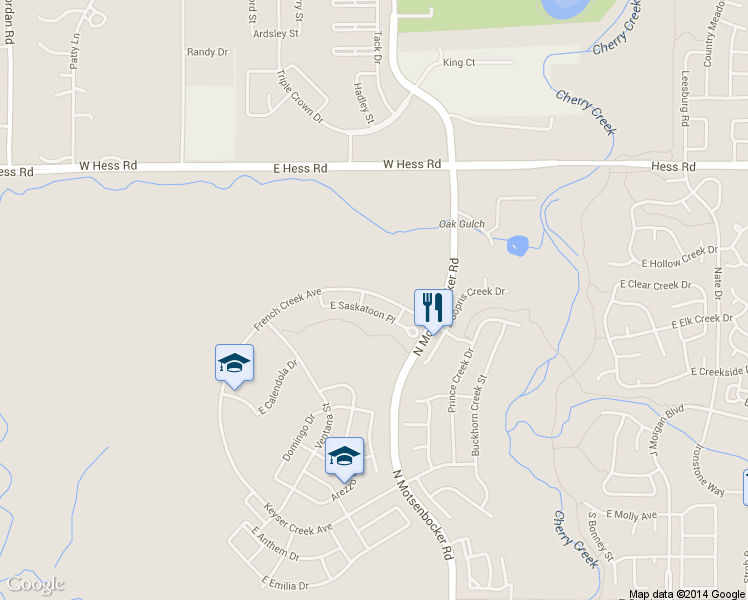 map of restaurants, bars, coffee shops, grocery stores, and more near 18188 French Creek Ave in Parker