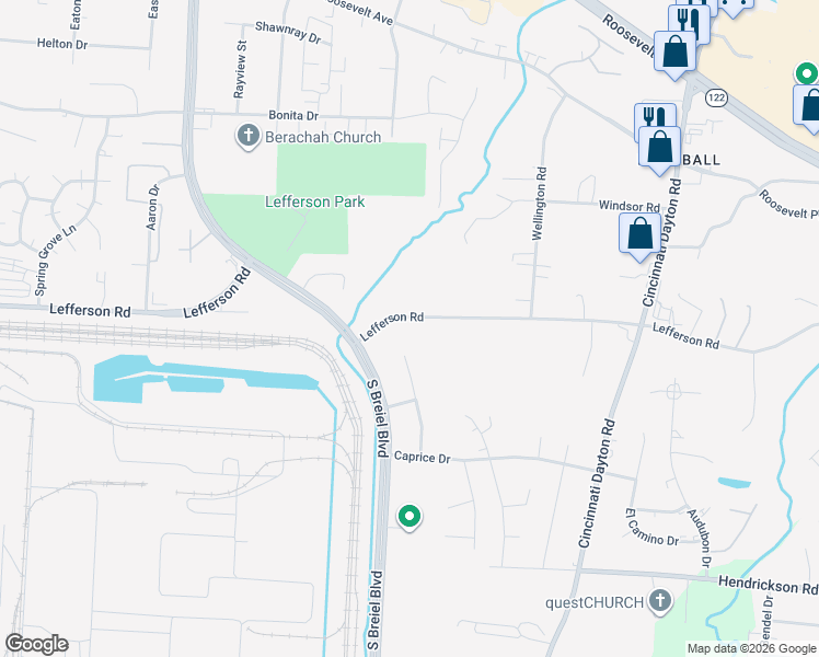map of restaurants, bars, coffee shops, grocery stores, and more near 4700 Lefferson Road in Middletown