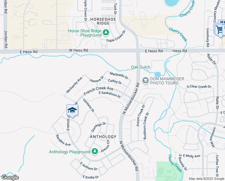 map of restaurants, bars, coffee shops, grocery stores, and more near 18164 French Creek Avenue in Parker