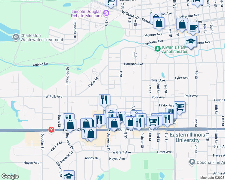map of restaurants, bars, coffee shops, grocery stores, and more near 922-942 E Street in Charleston
