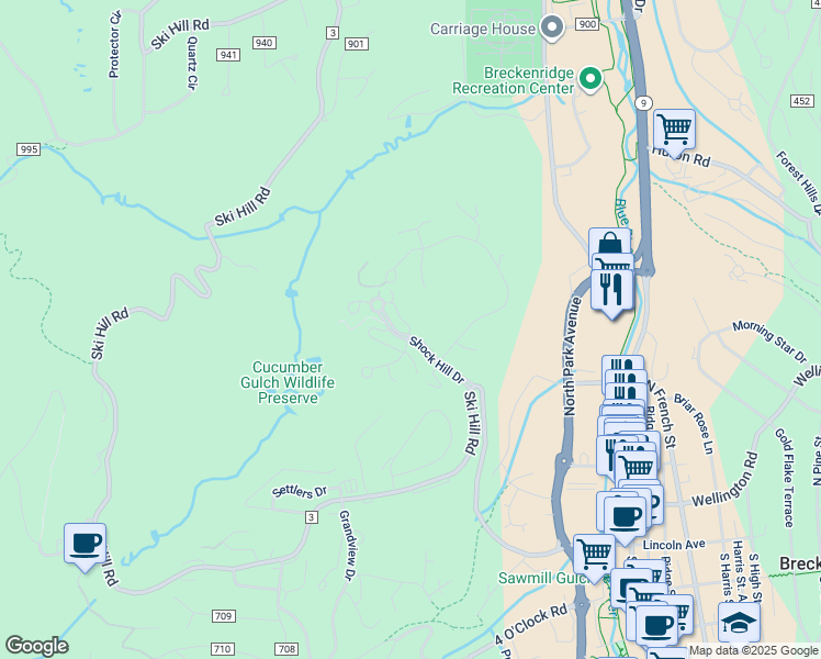 map of restaurants, bars, coffee shops, grocery stores, and more near 16 Regent Drive in Breckenridge
